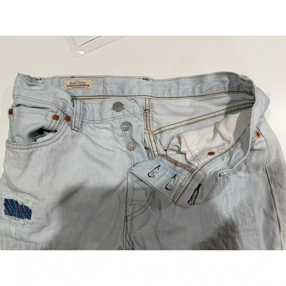 Levis Premium 501 Mens Light Wash Sashiko Patchwork Denim Shorts Waist 31